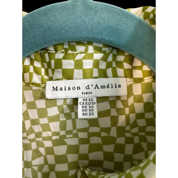 Maison DAmélie XS Green Checkerboard Tie-Front Blouse - Picture 4 of 6